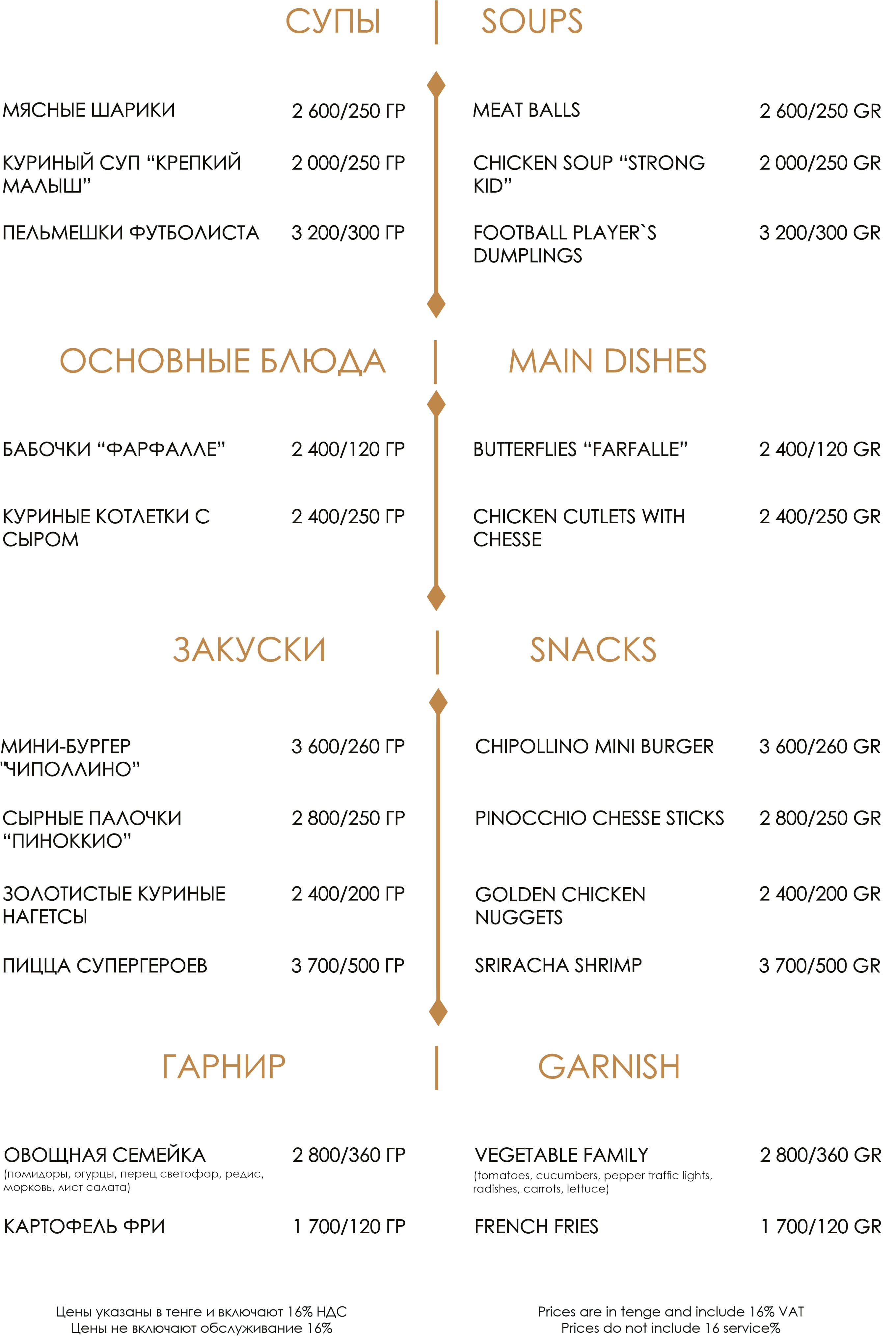 a page of the menu for Kids Menu